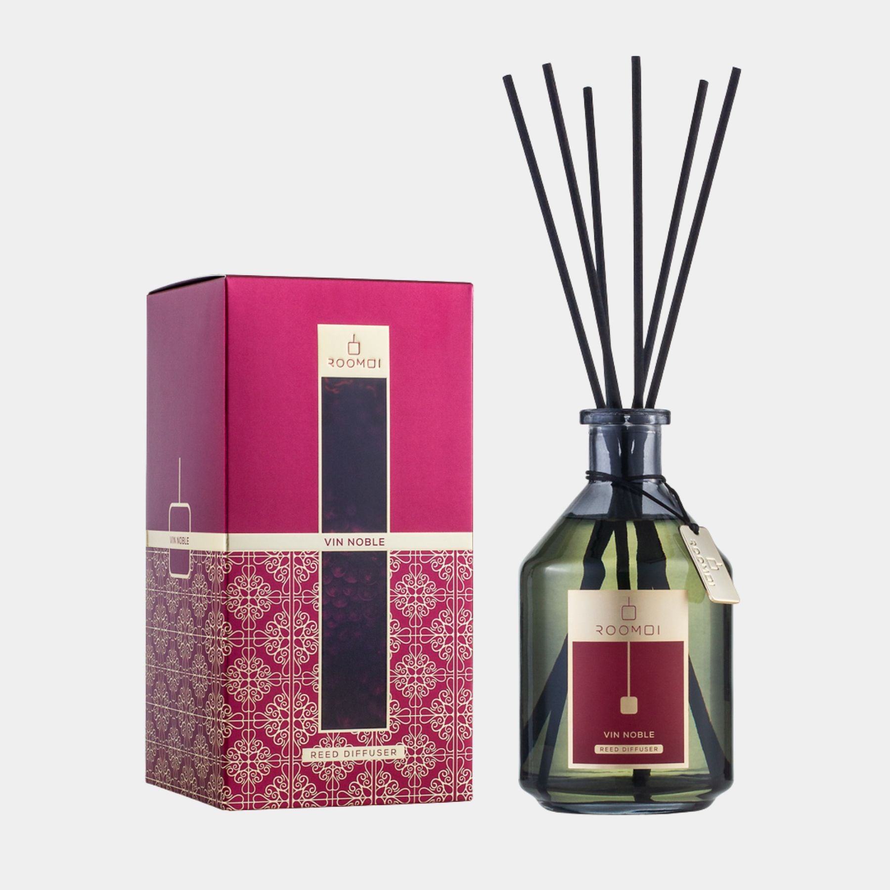 Roomoi Vin Noble 500ml Reed Diffuser, Packaging, Sticks