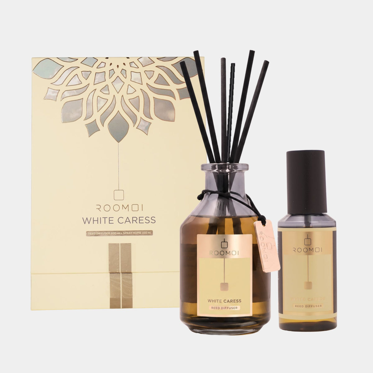 ROOMOI WHITE CARESS 200ML DIFFUSER AND 100ML ROOM SPRAY
