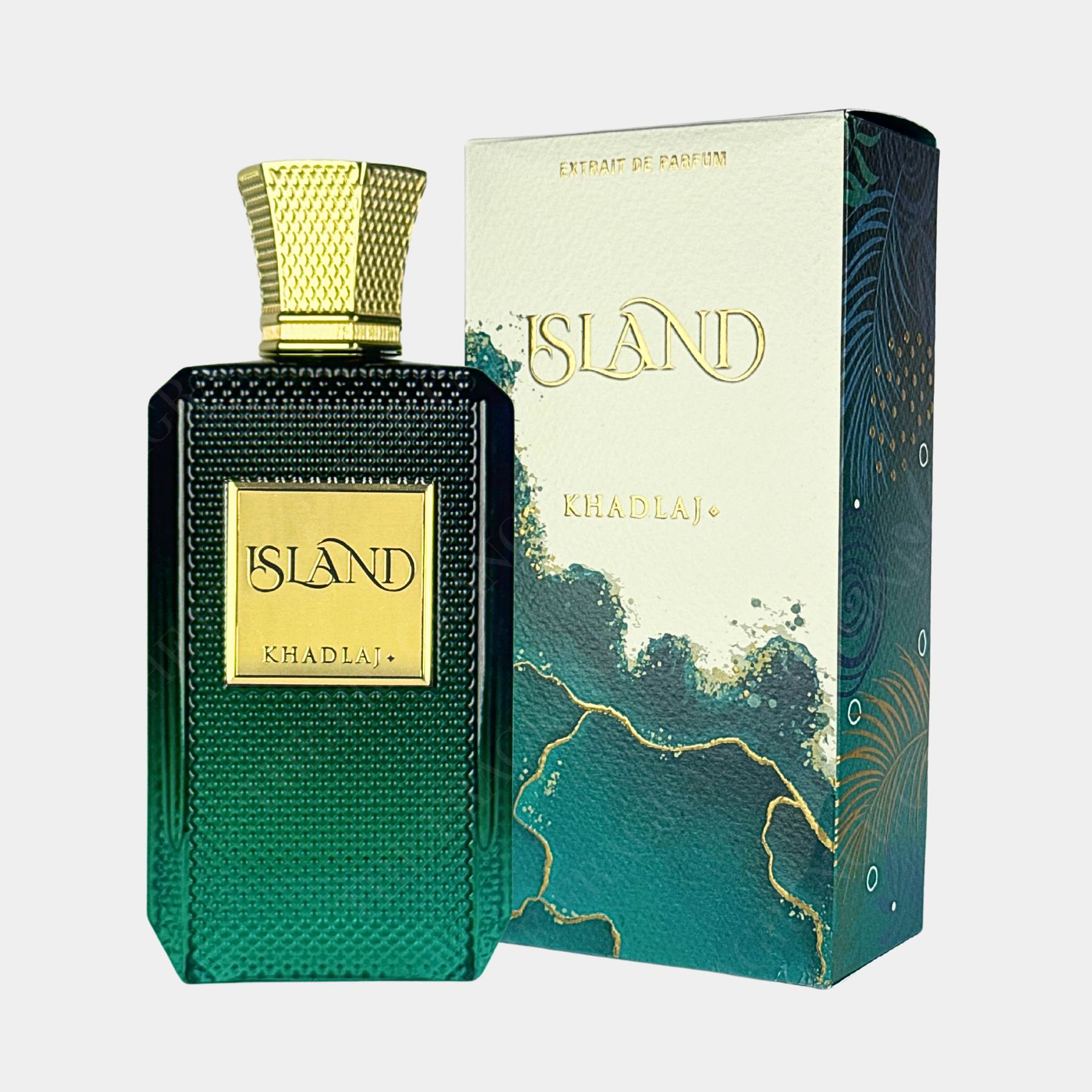 Khadlaj Island 100ml extrait de parfum front view of bottle and box