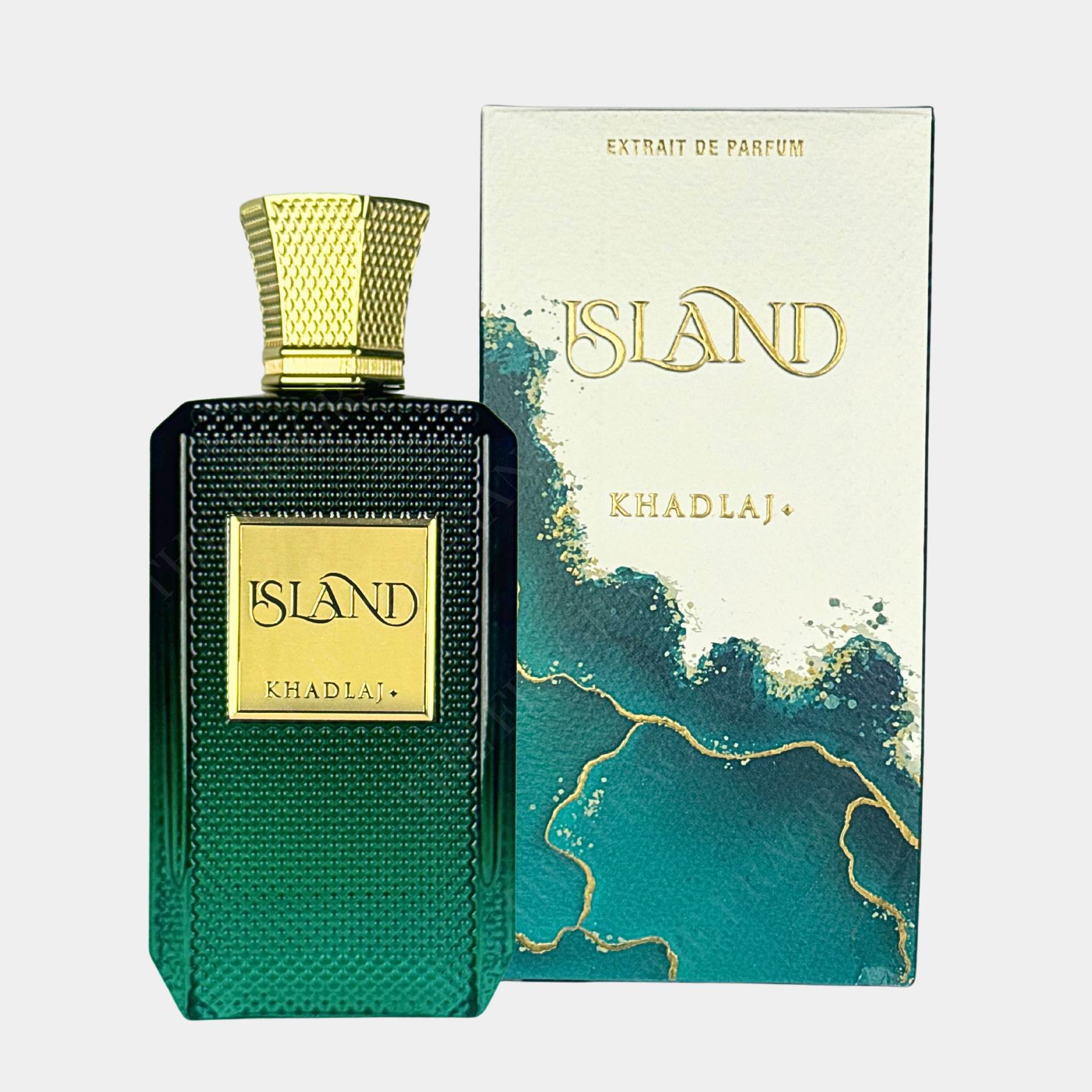 Khadlaj Island 100ml extrait de parfum front view of bottle and box
