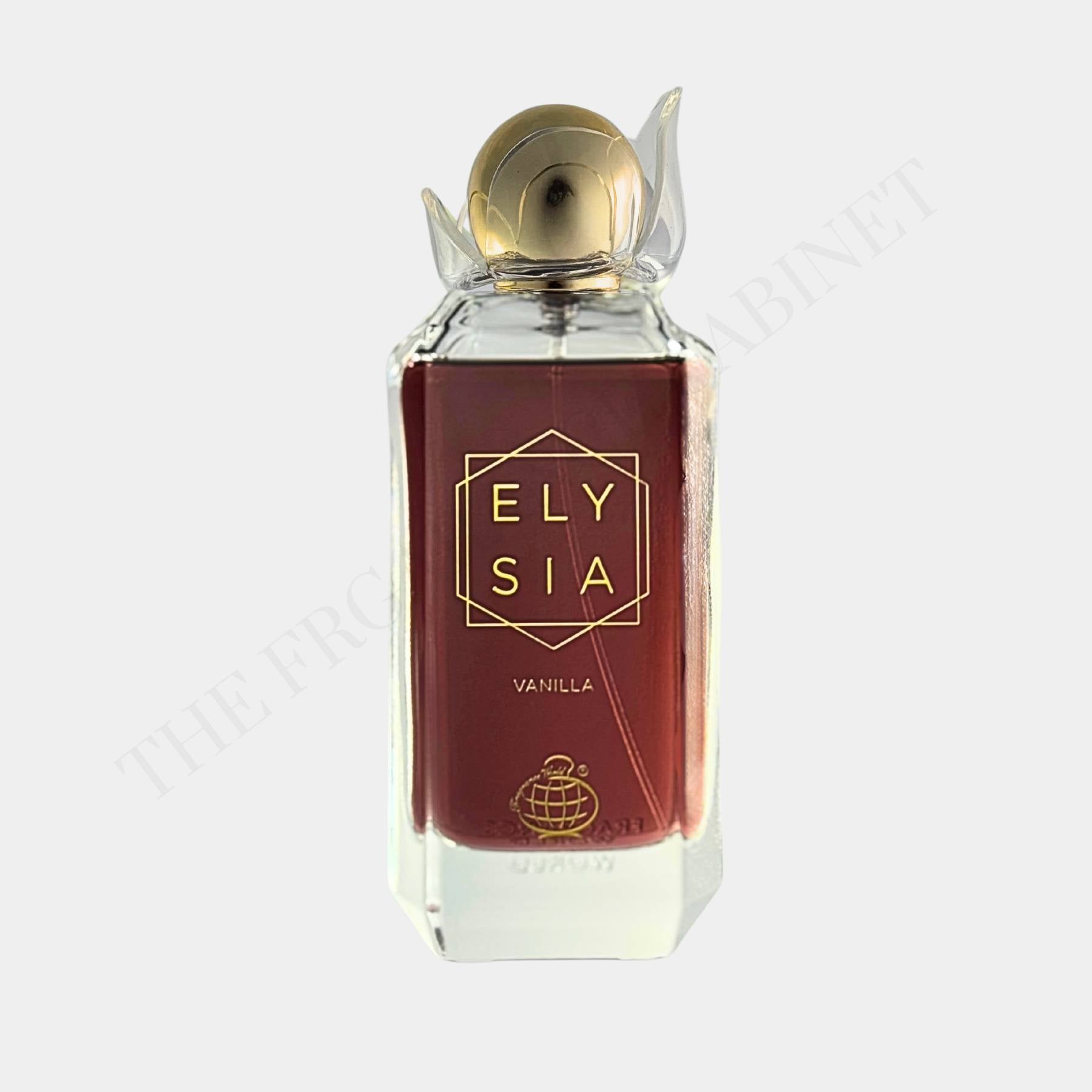 Elysia Vanilla perfume by Fragrance World, 100ml floral gourmand fragrance bottle front view