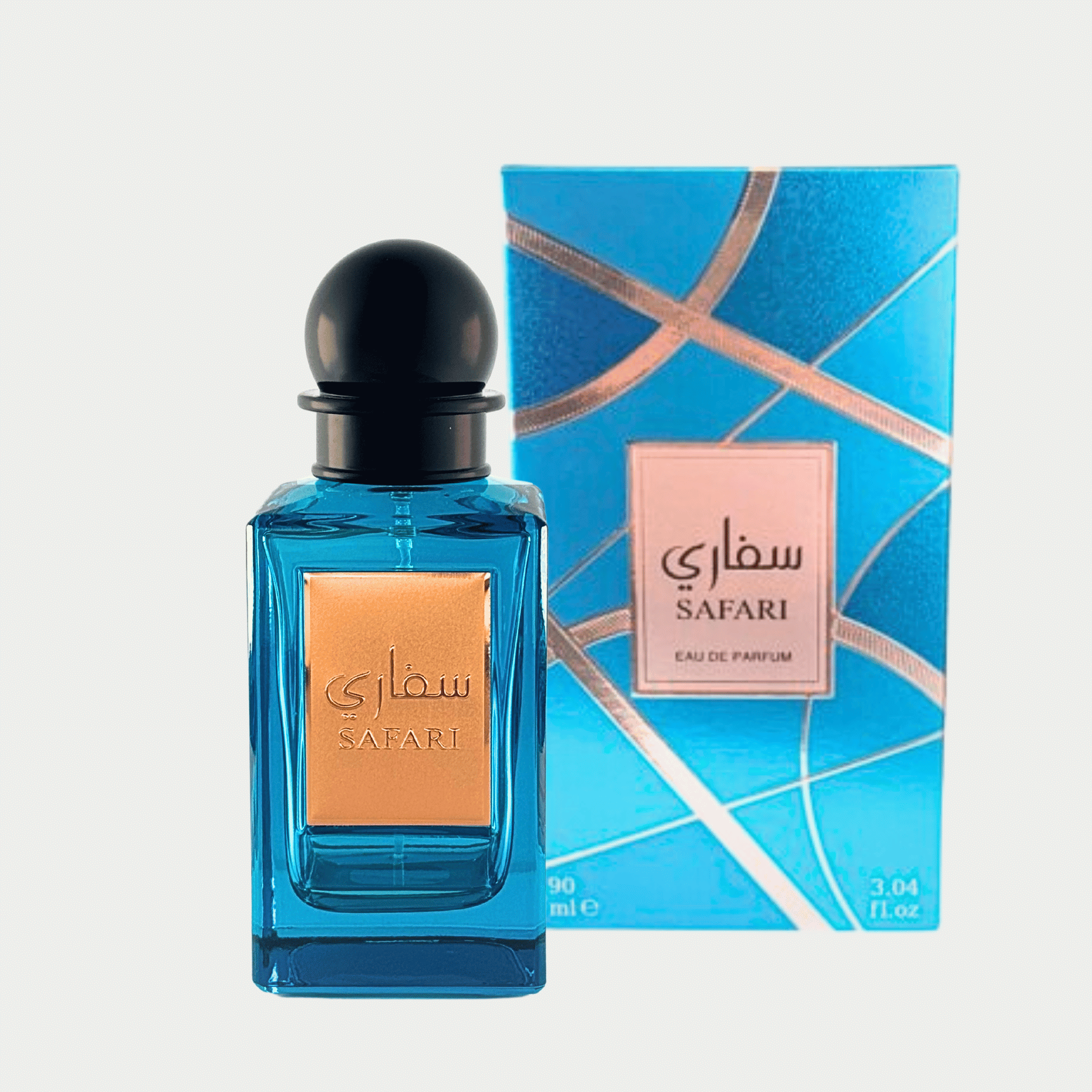 Athoor Al Alam Safari 90ml eau de parfum for men. Front view of the bottle and box