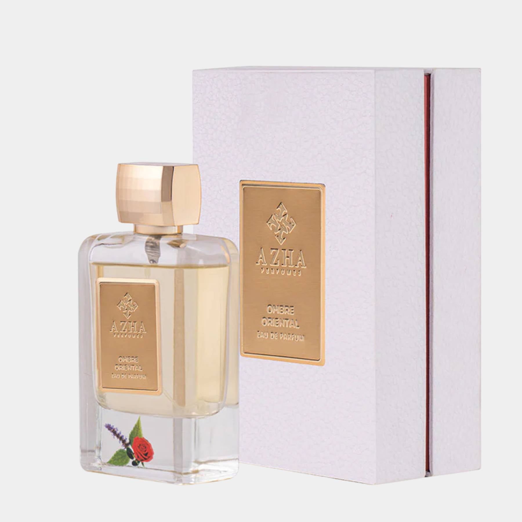 azha ombre oriental 100ml Eau de parfum front view of bottle and box side on view