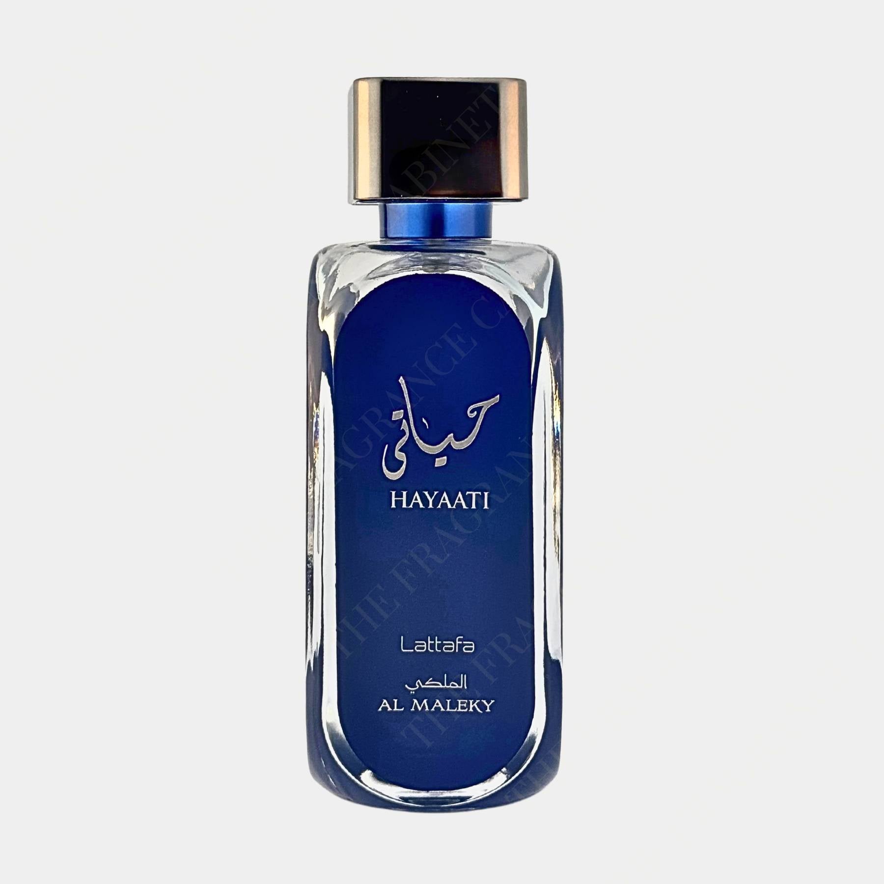 Lattafa Hayaati Al Maleky 100ml eau de parfum for men. Front view of bottle.