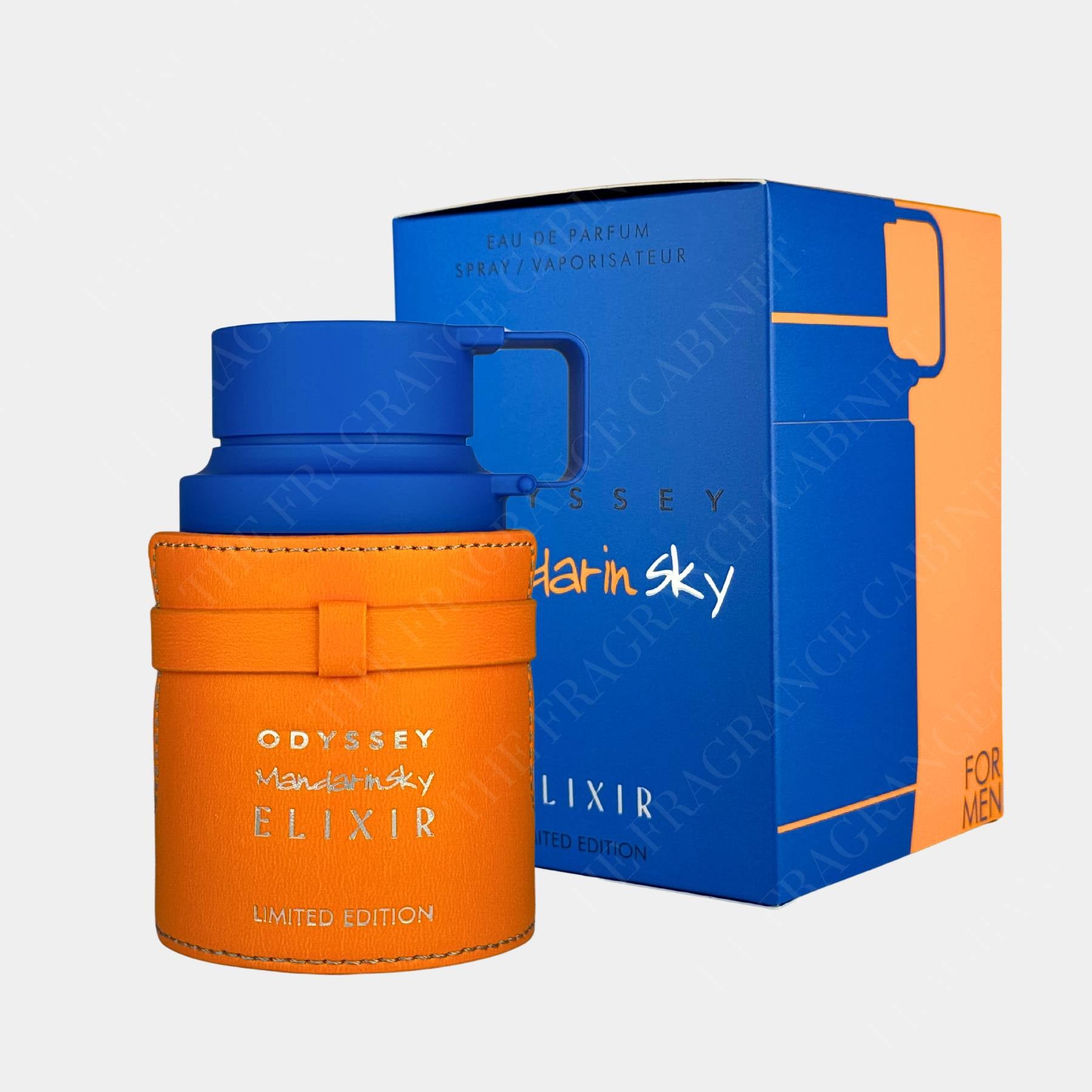 Armaf Odyssey Mandarin Sky Elixir 100ml Eau de Parfum front view of bottle and box side on