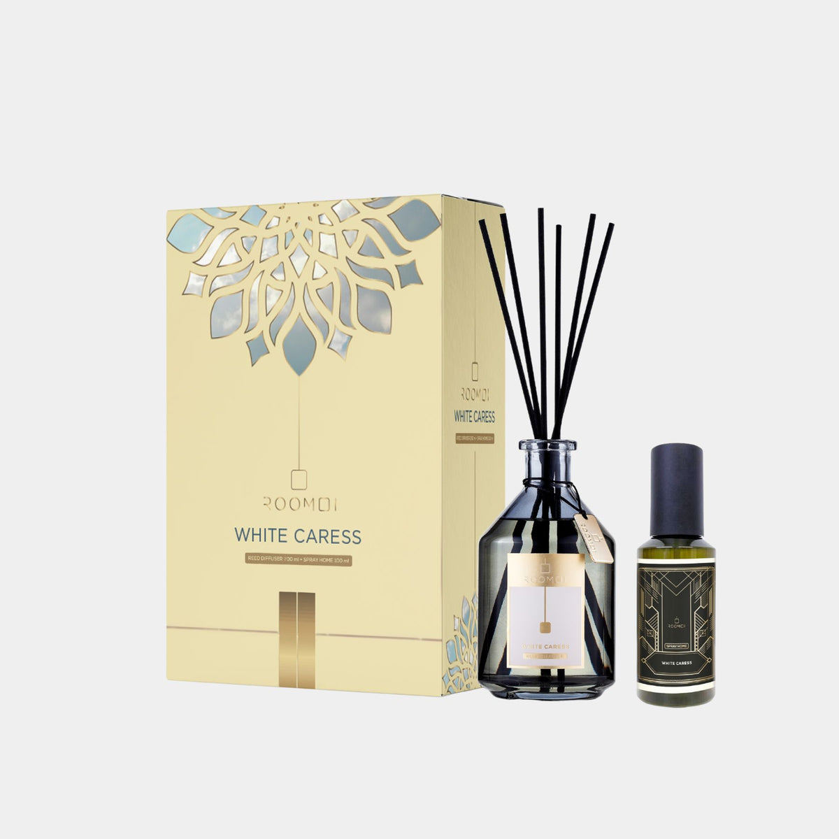 ROOMOI WHITE CARESS 200ML DIFFUSER AND 100ML ROOM SPRAY