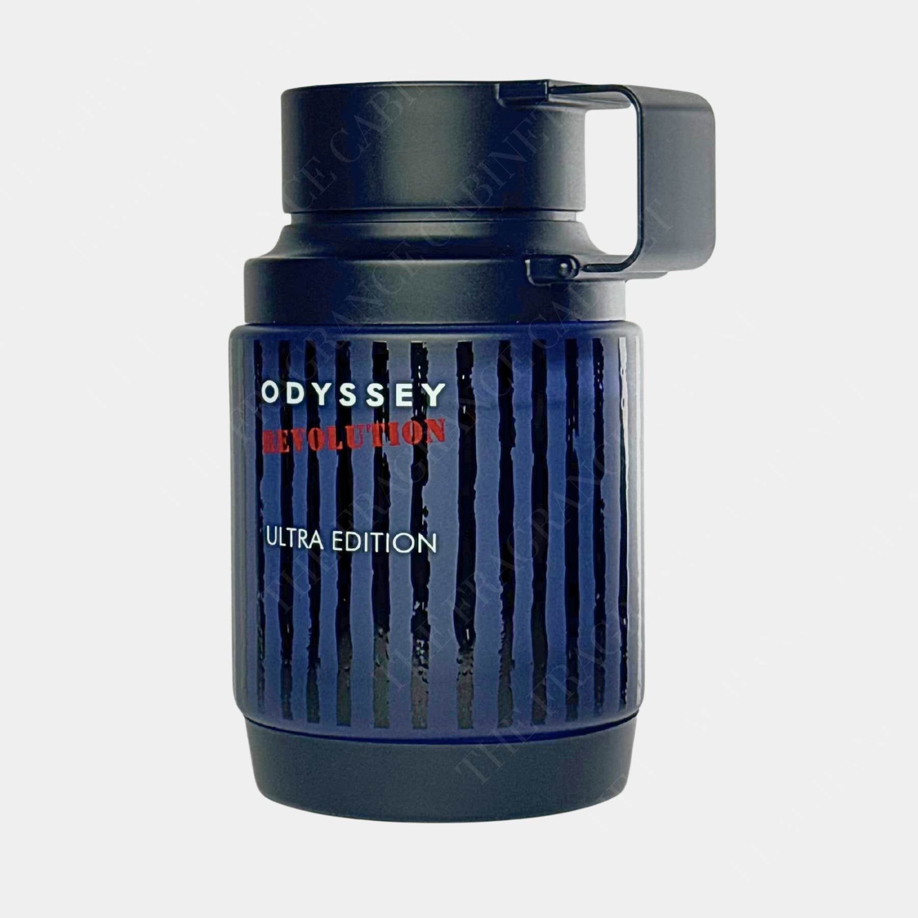 Armaf odyssey revolution 100ml eau de parfum for men and women, front view of bottle, side on