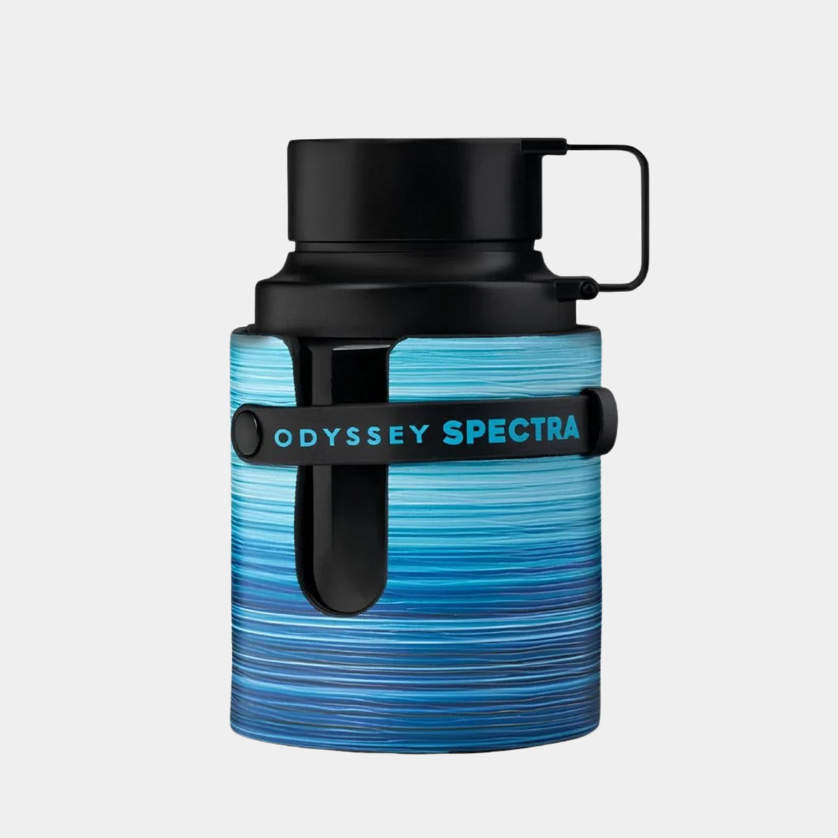 Armaf Odyssey Spectra Blu 100ml eau de parfum front view of black and blue circular bottle.