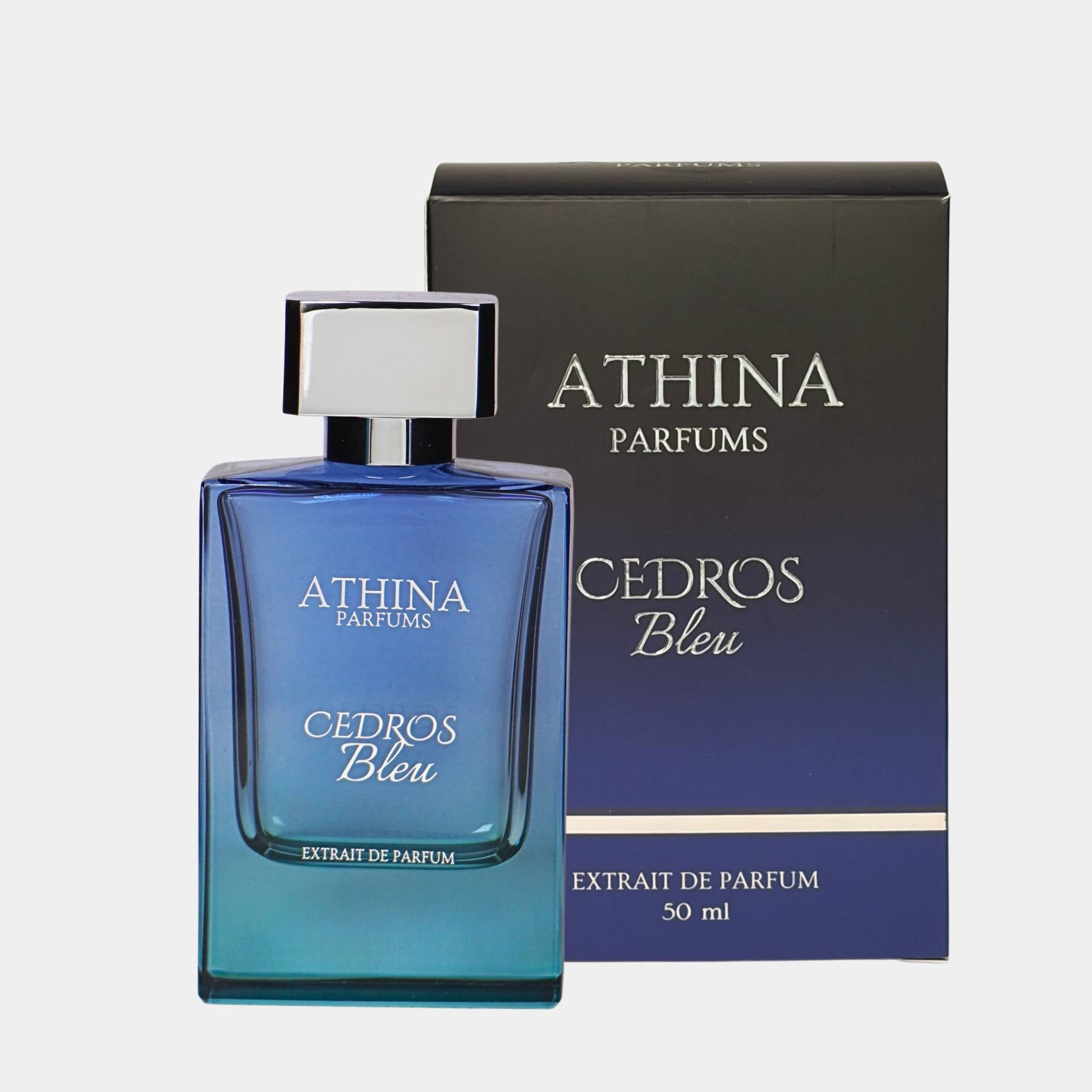 Athina Parfums Cedros Bleu front view with box