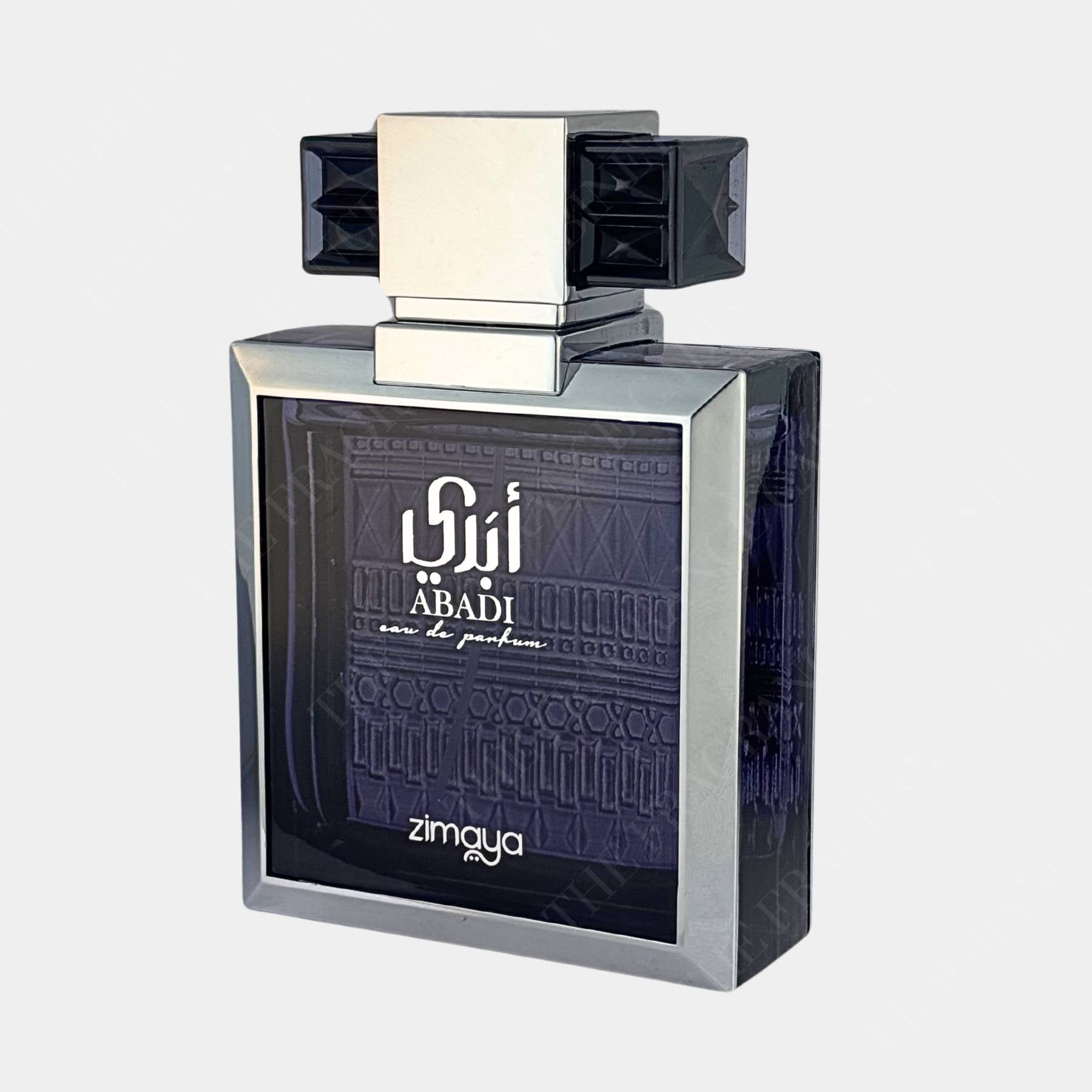Zimaya Abadi Opulent 100ml Eau de Parfum front view of bottle, side on