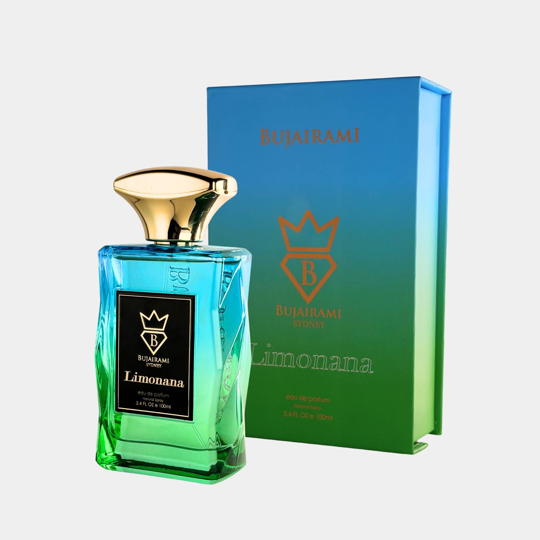 Bujairami limonana 100ml eau de parfum side view with box