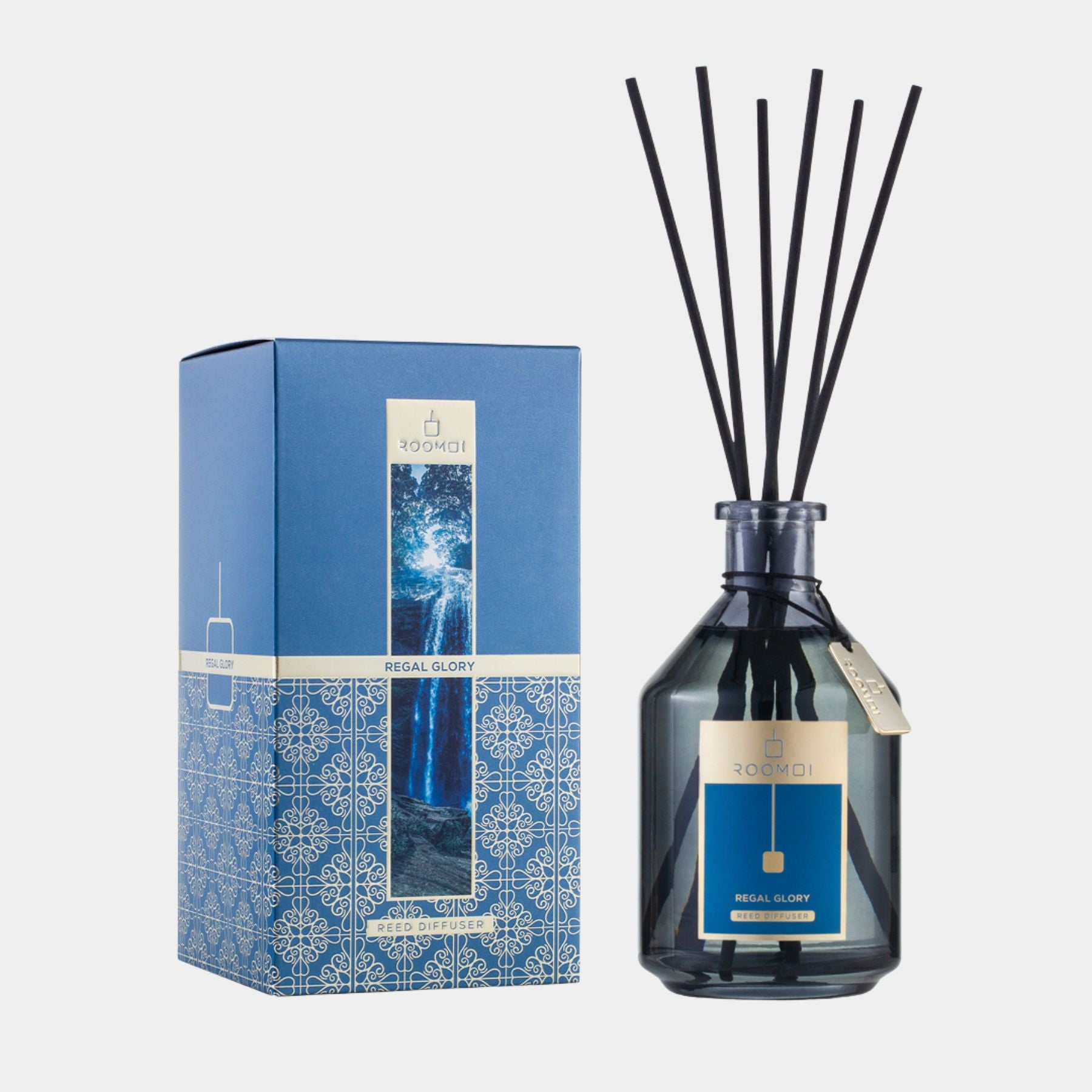 Roomoi Regal Glory 500ml Reed Diffuser, Packaging, Sticks