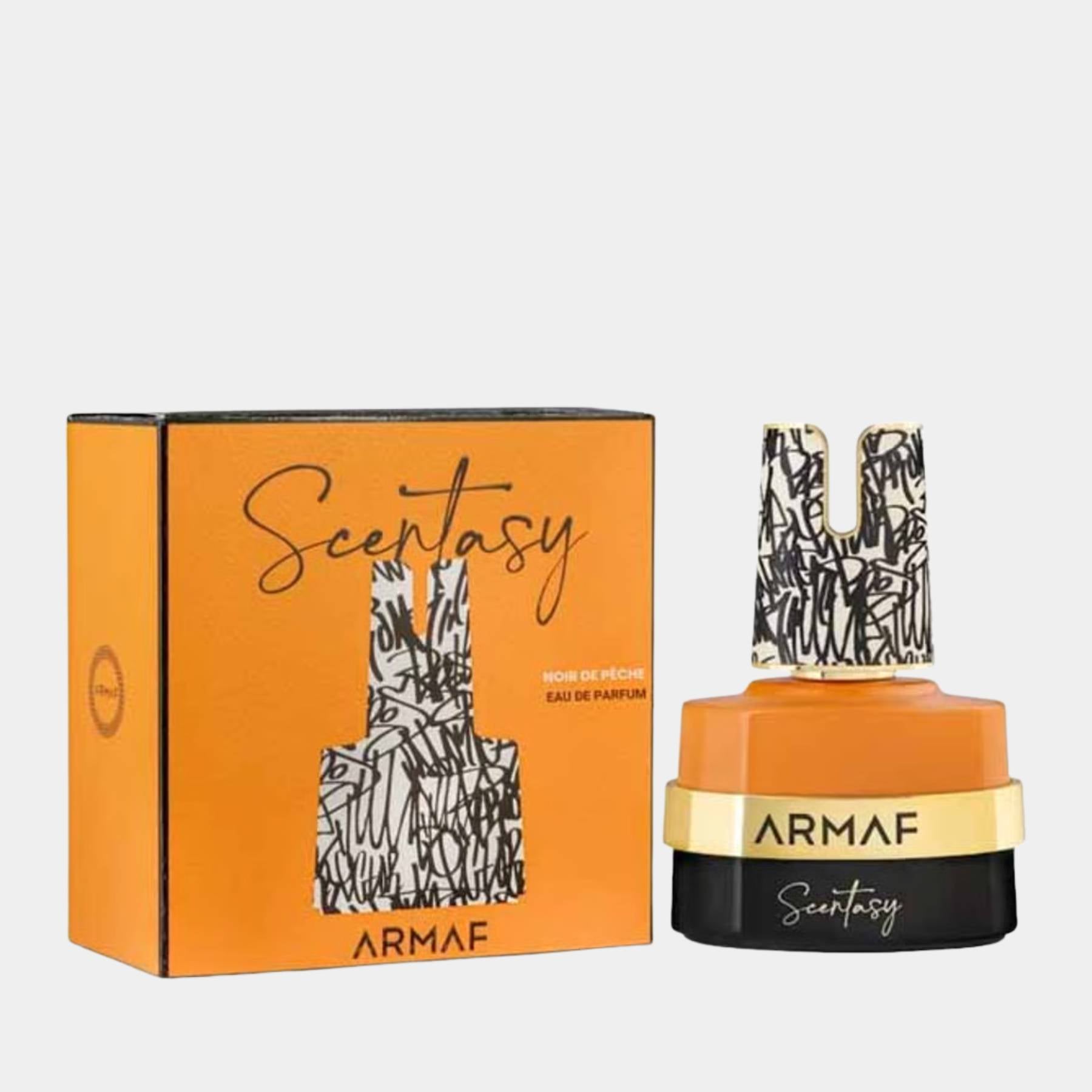 Armaf Scentasy Noir De Peche 100ml Eau de Parfum front view of bottle and box