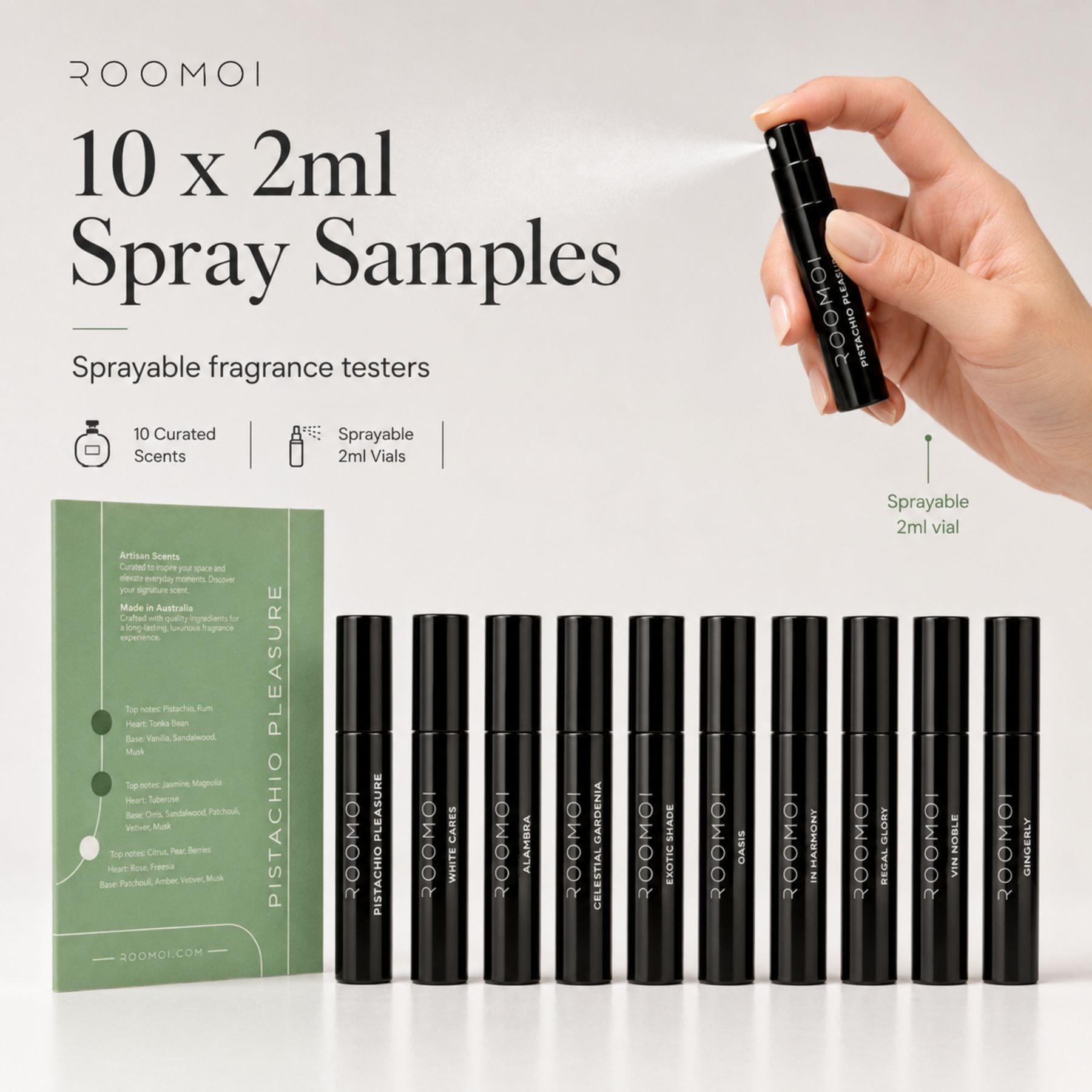 ROOMOI Diffuser Sample Pack, 10 x 2ml Sprayable Scent Samples