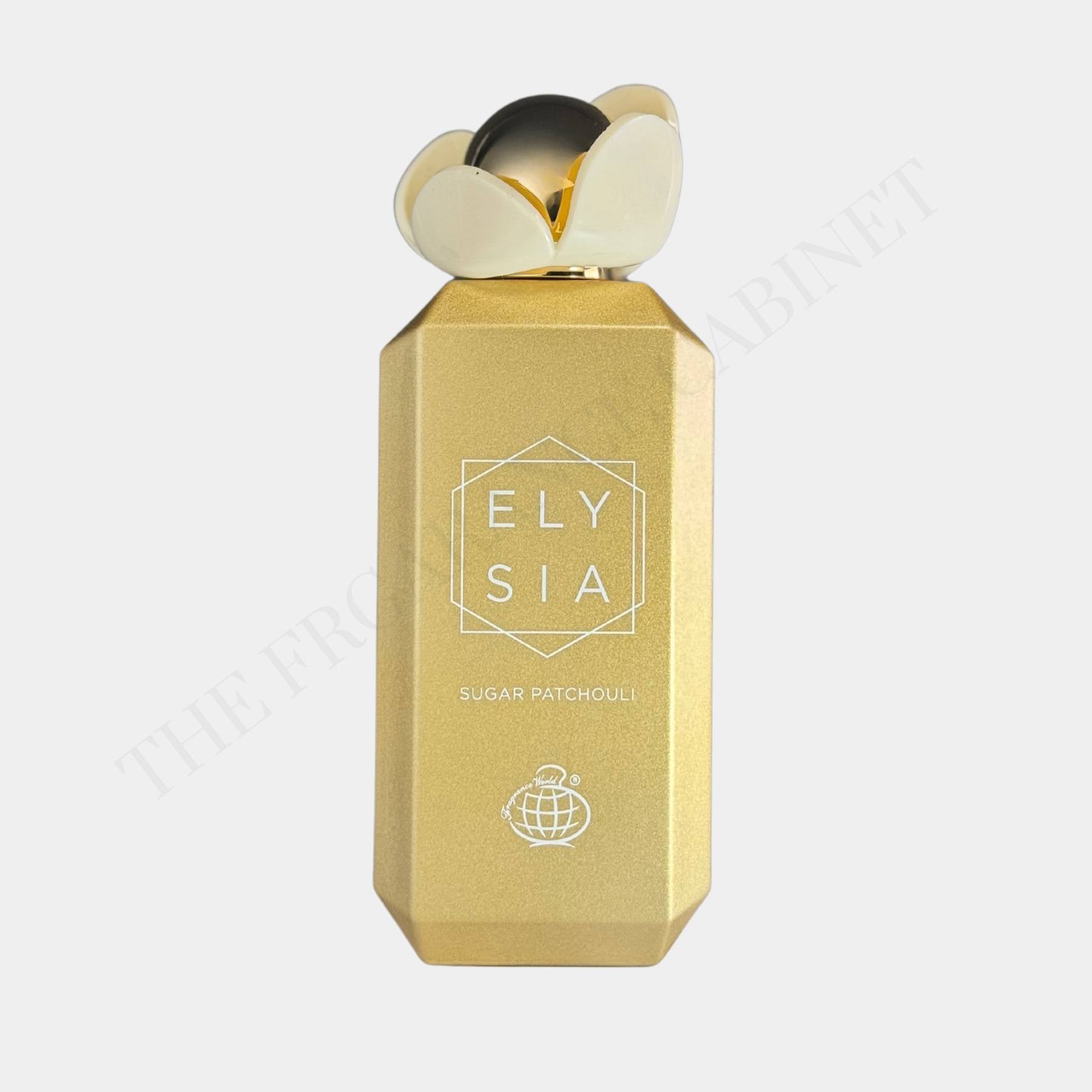 Fragrance World Elysia Sugar Patchouli 100ml Eau de Parfum. Front View of bottle