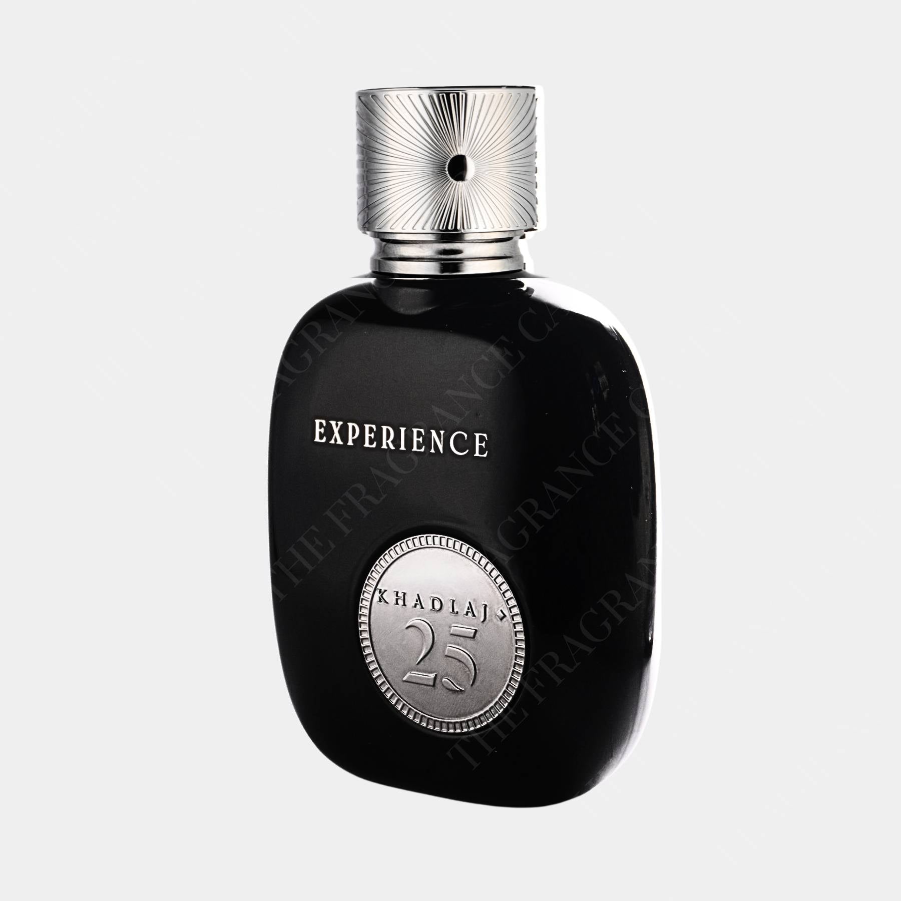 Khadlaj 25th Experience 100ml eau de parfum front view of bottle, side on