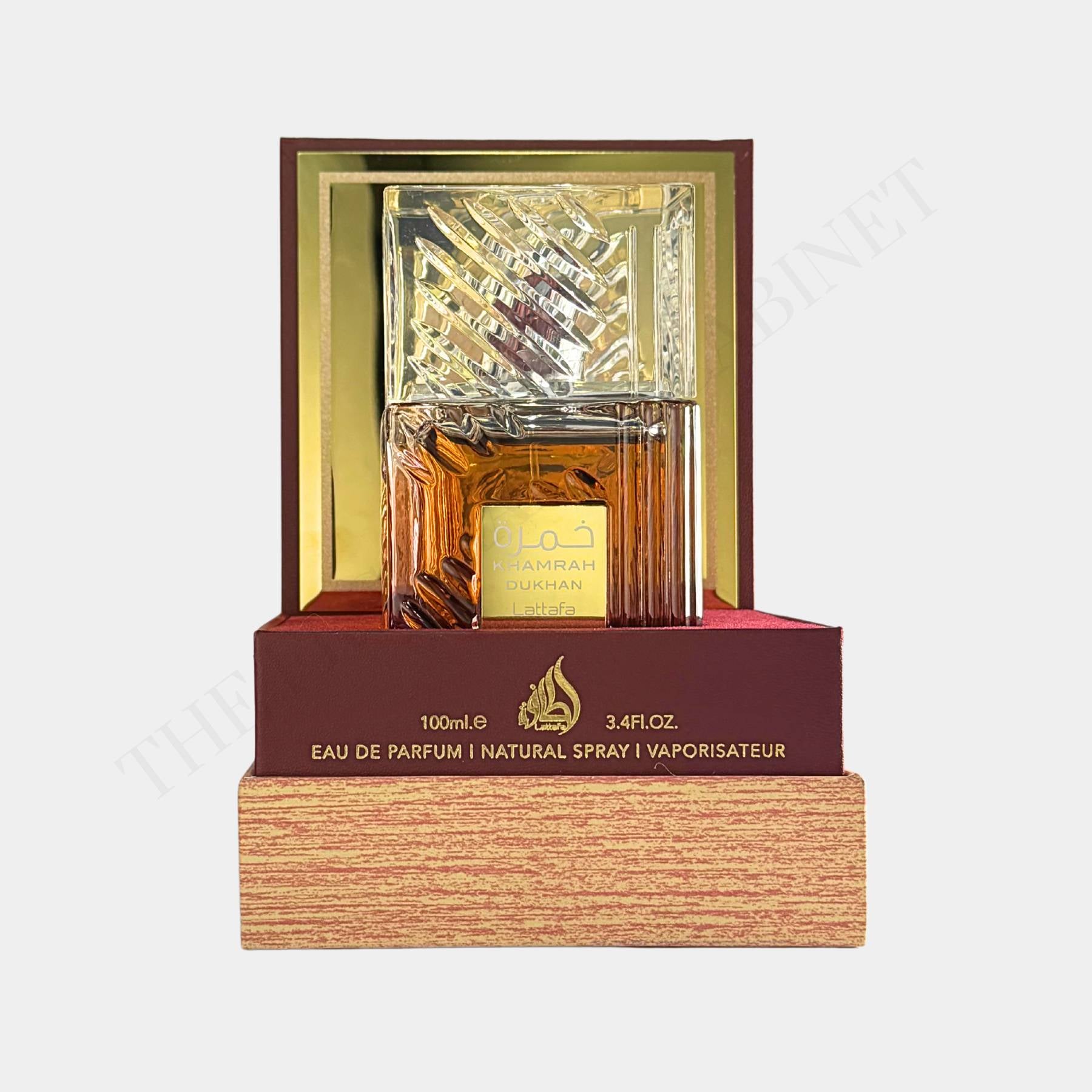 Lattafa Khamrah Dukhan 100ml eau de parfum for men and women front view of bottle and box 