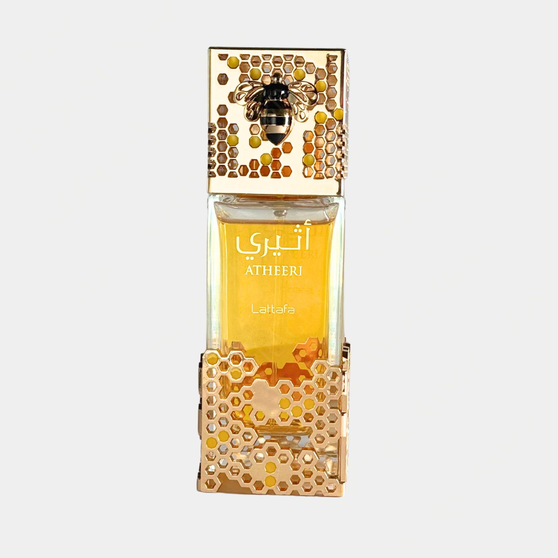 Lattafa Atheeri 100ml eau de parfum front view of bottle.