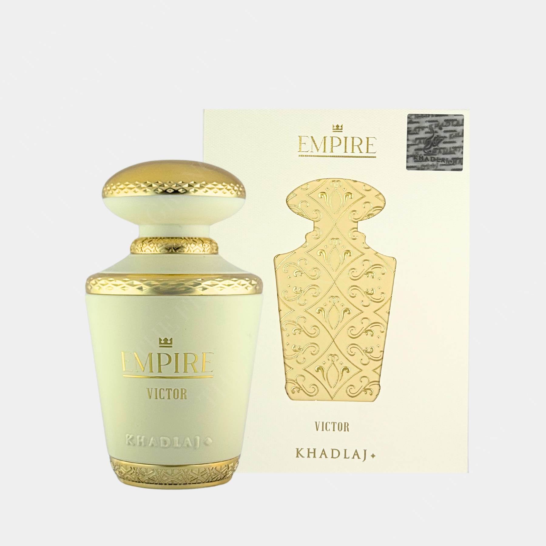 Khadlaj Empire Victor 100ml eau de parfum front view of bottle andd box