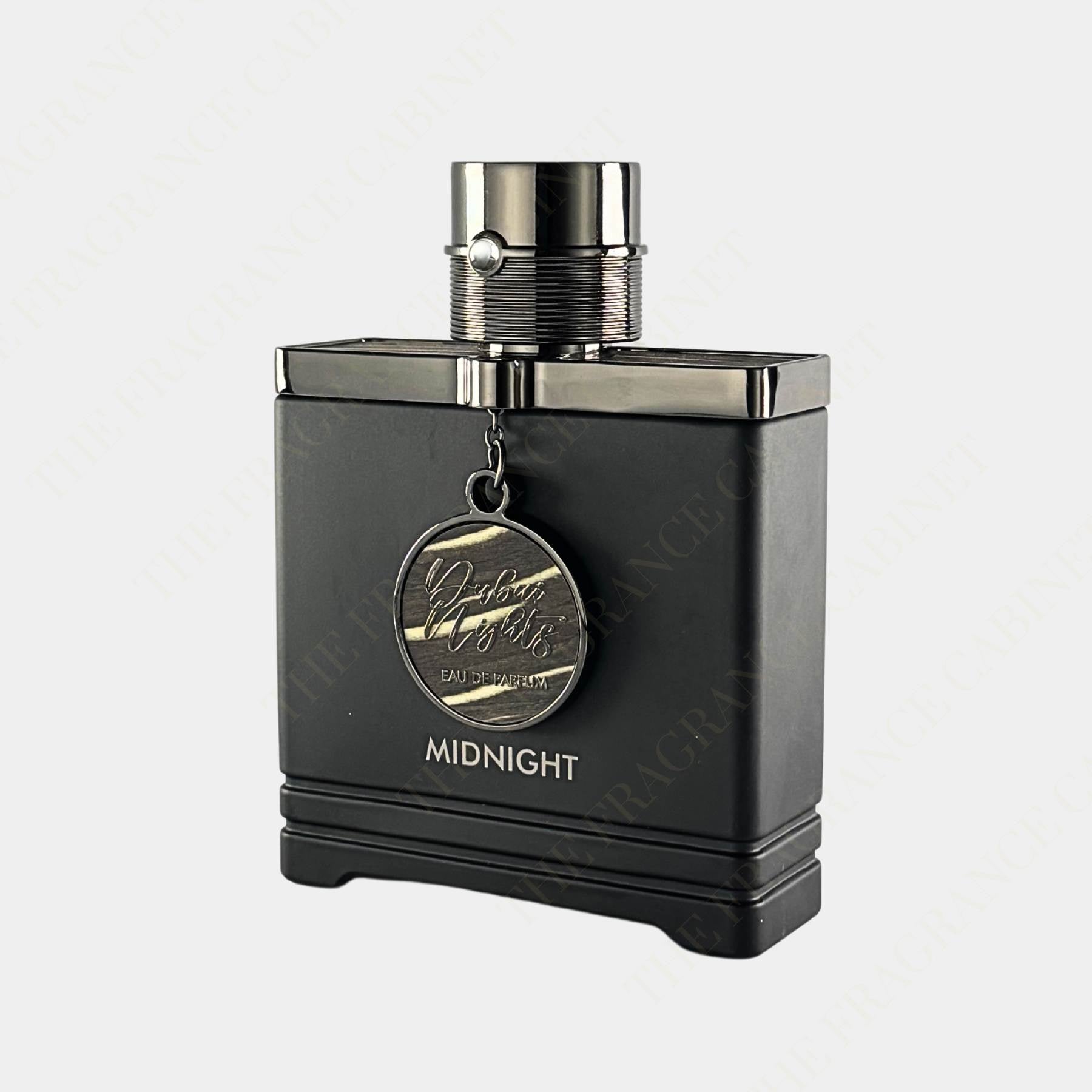 Armaf Dubai Nights midnight 100ml eau de parfum front view of bottle, side on
