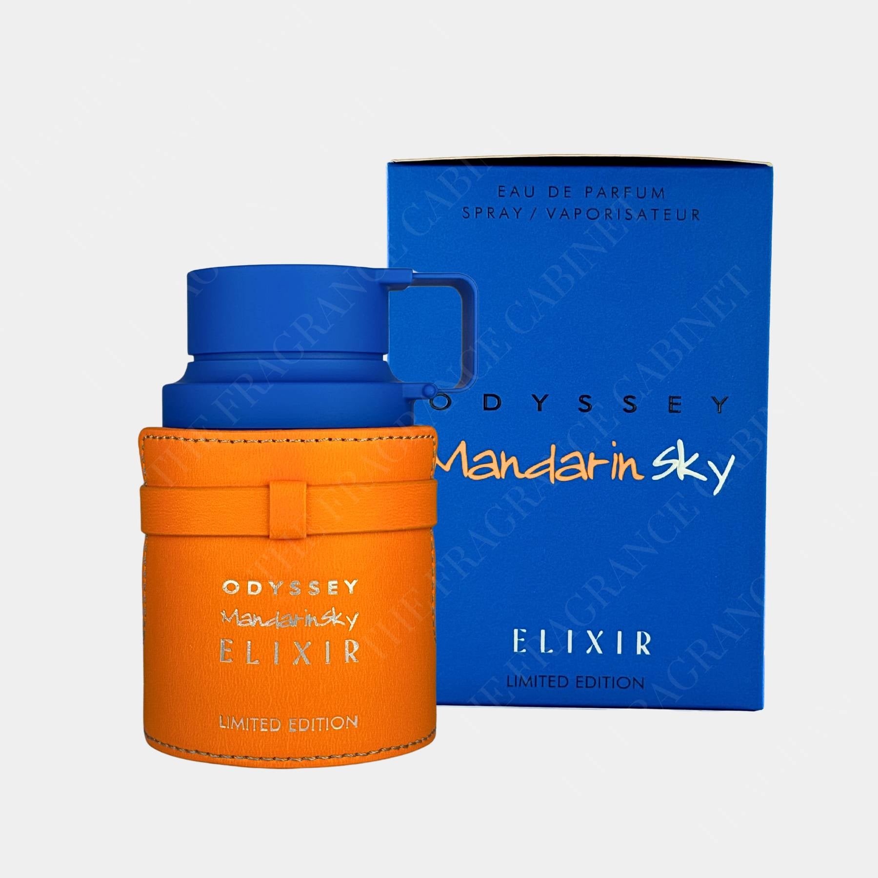 Armaf Odyssey Mandarin Sky Elixir 100ml Eau de Parfum front view of bottle and box