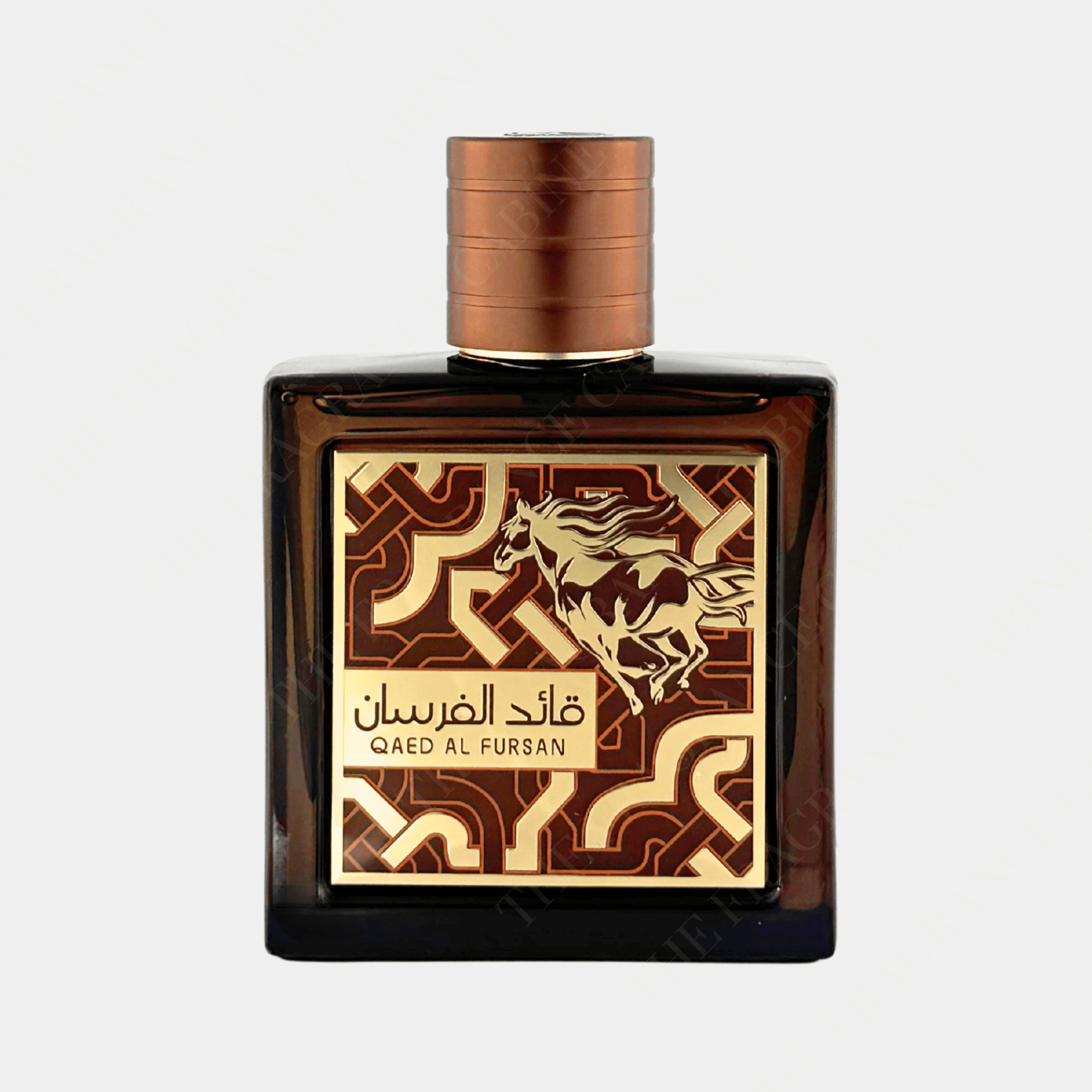 Lattafa Qaed Al Fursan 90ml eau de parfum for men and women. Front view of bottle.