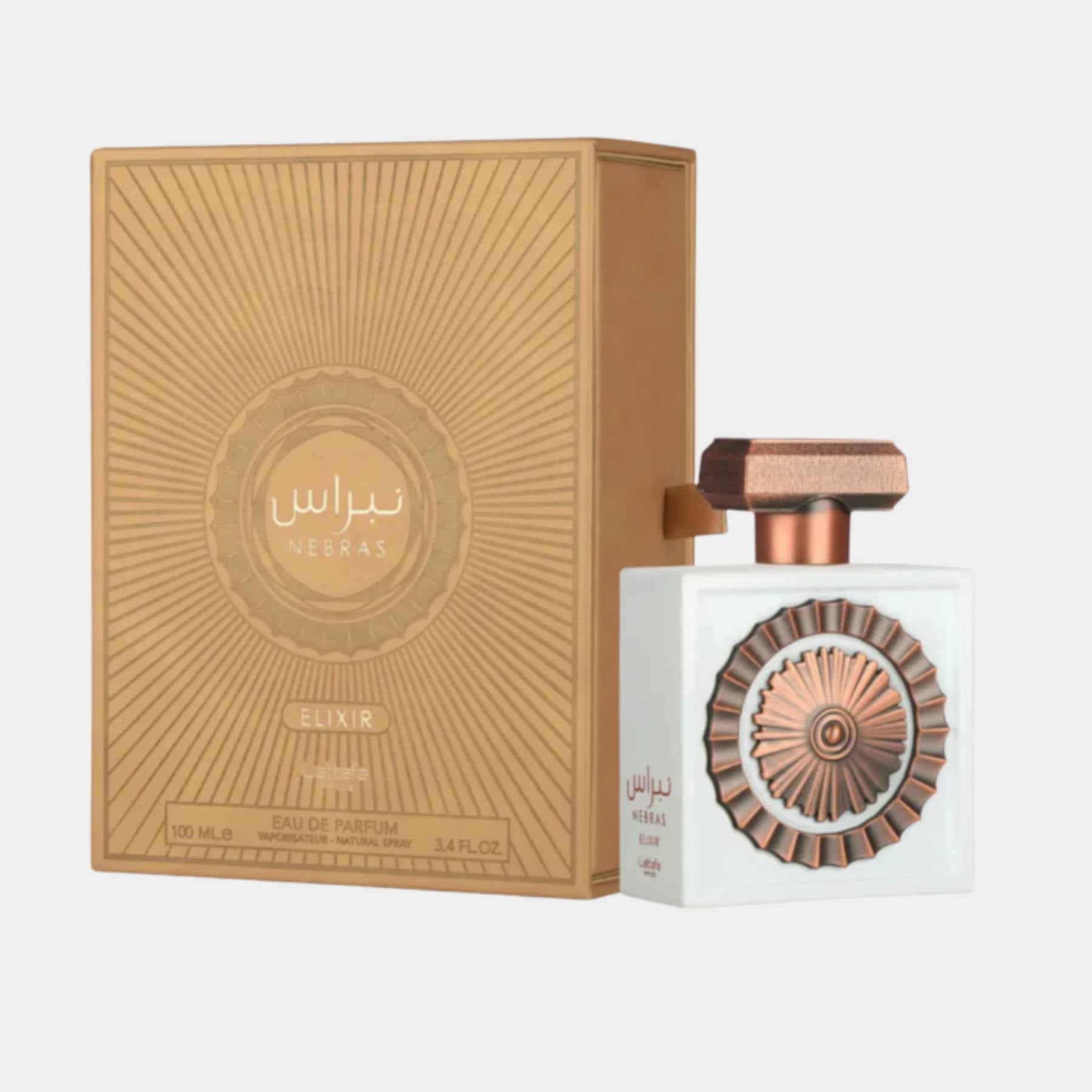 Lattafa Nebras Elixir 100ml bottle and box
