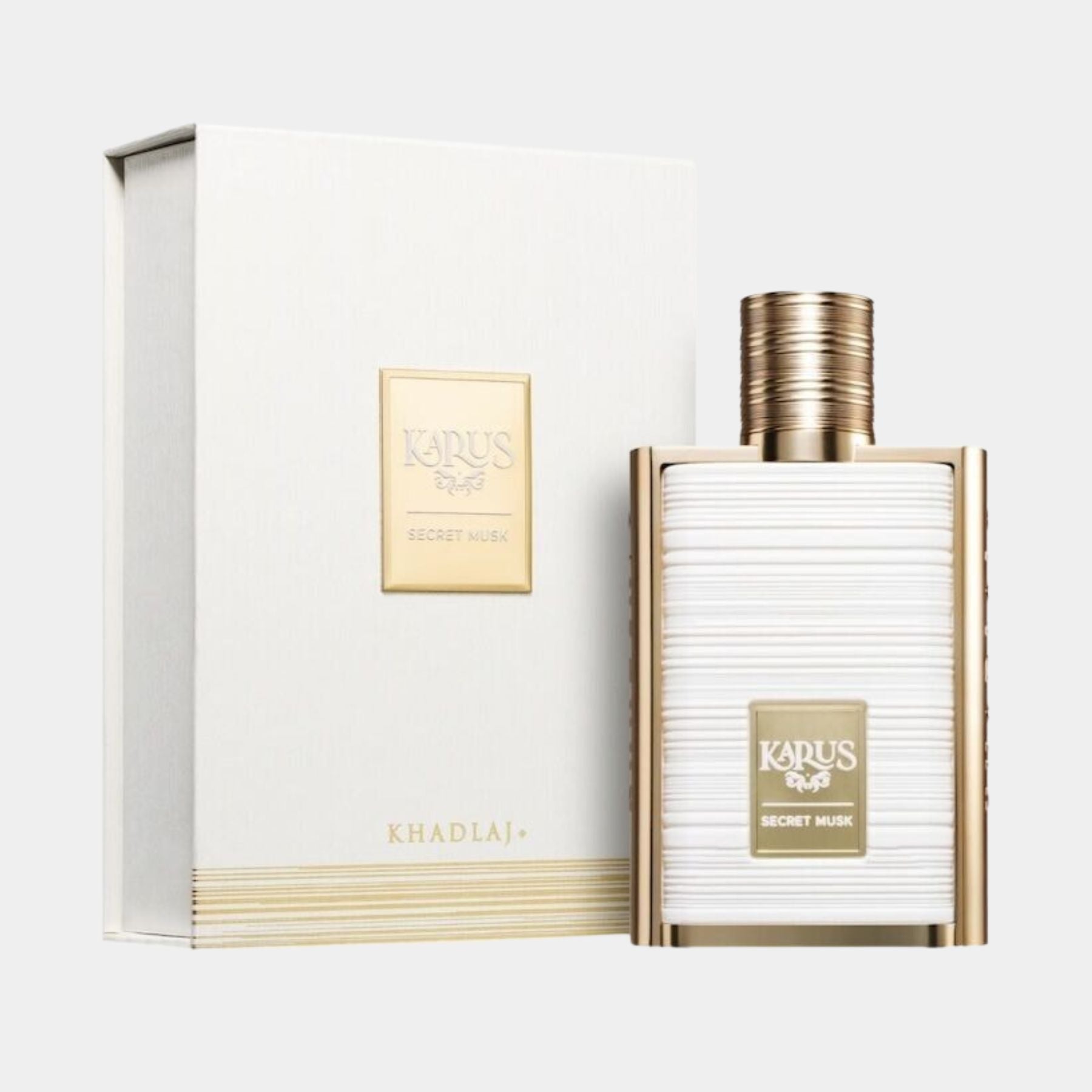 Khadlaj Karus Secret Musk 100ml Eau de Parfum front view bottle and box 