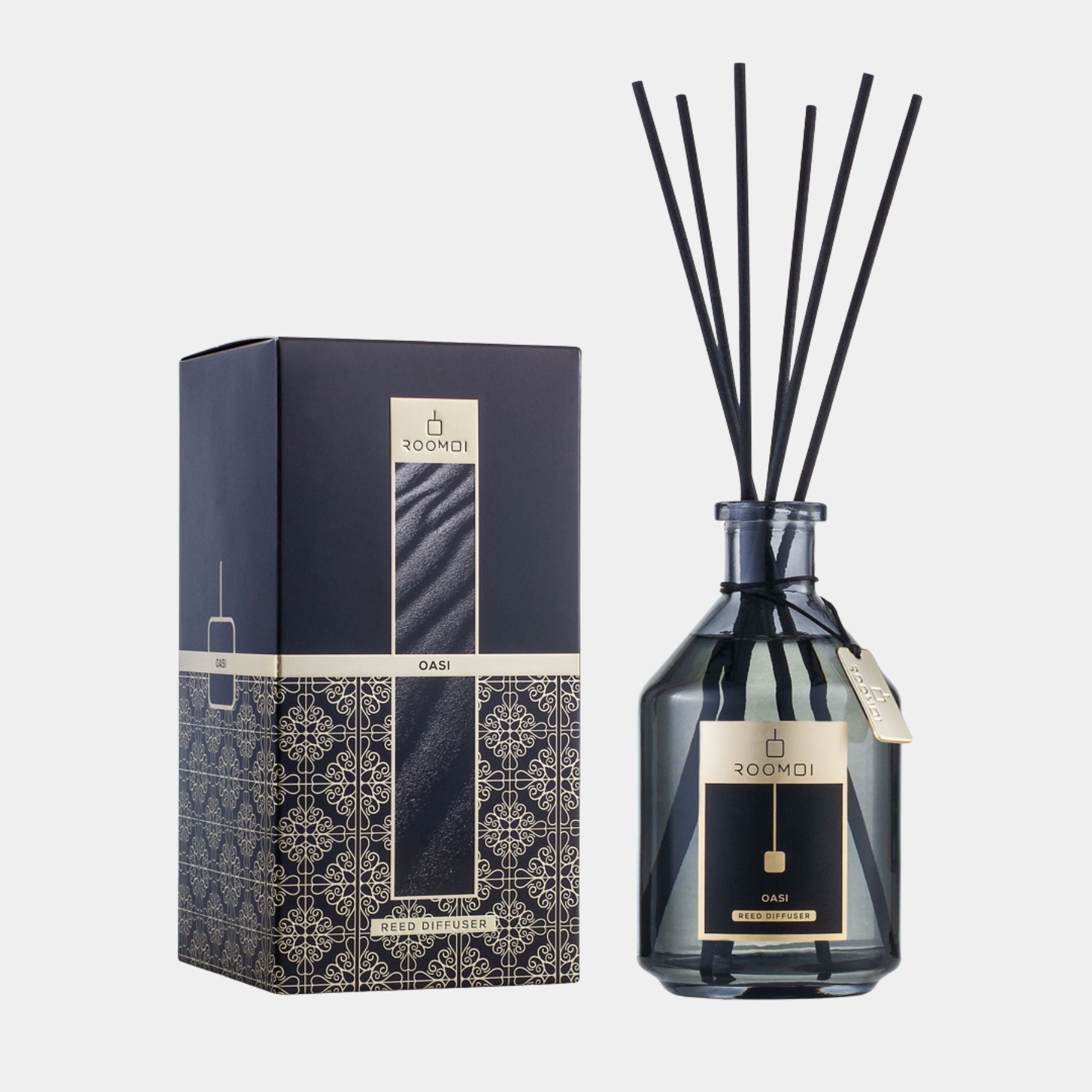 Roomoi Oasi 500ml Reed Diffuser, Packaging, Sticks