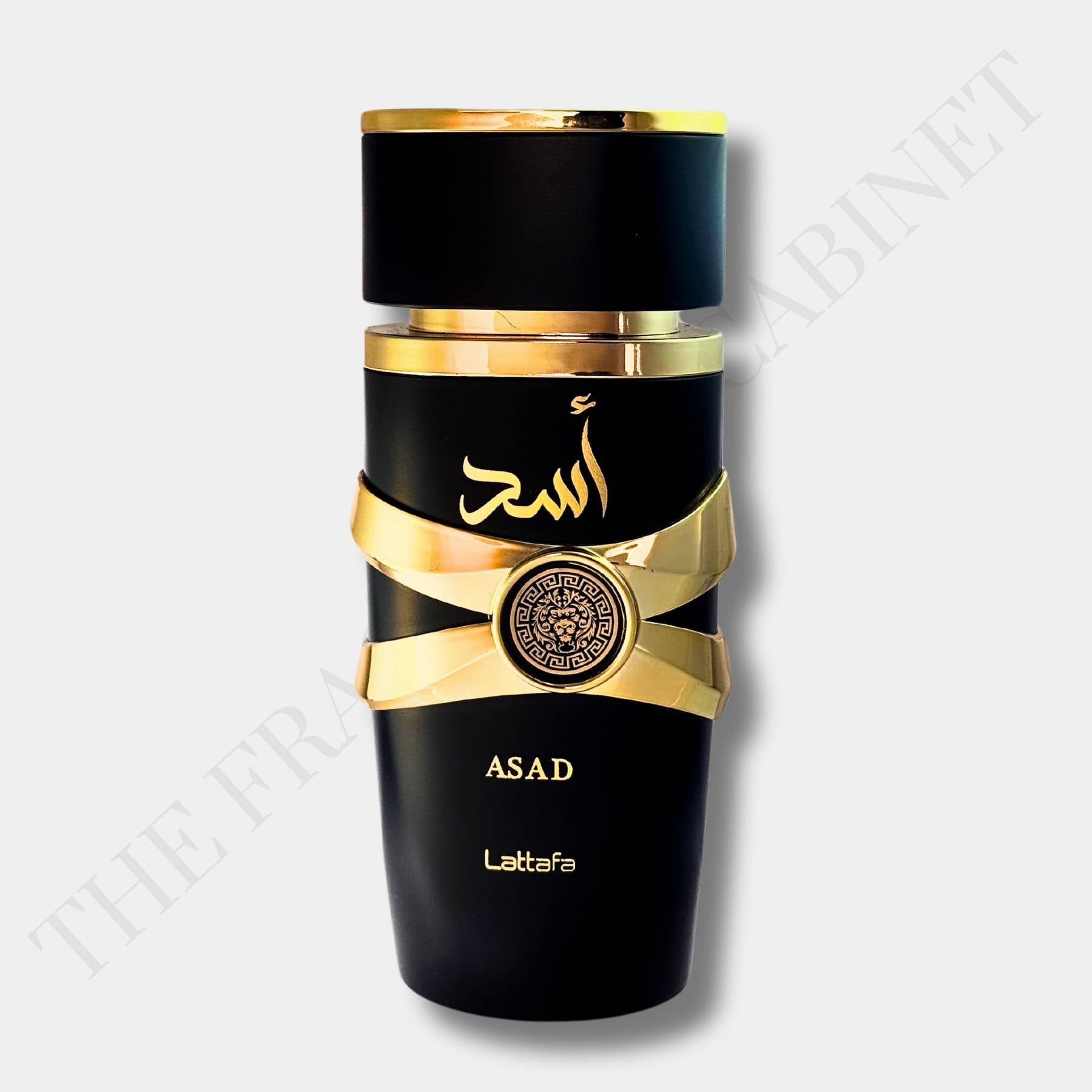 Lattafa Asad 100ml eau de parfum front view of bottle on white background 