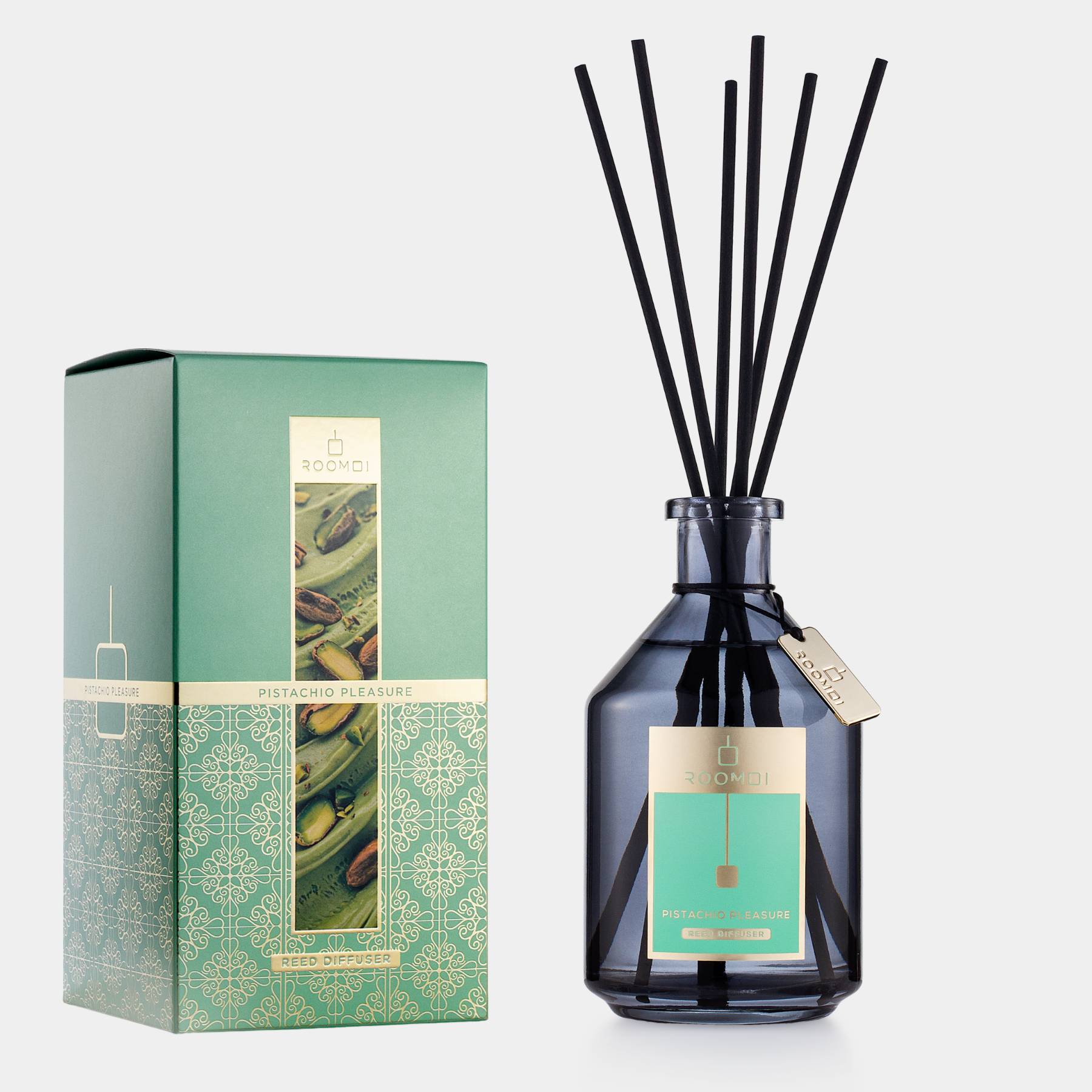 500ml roomoi pistachio reed diffuser bottle and box